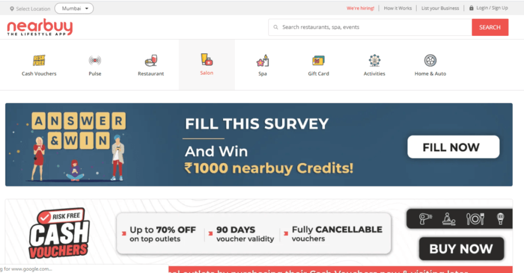 Nearbuy homepage screenshot