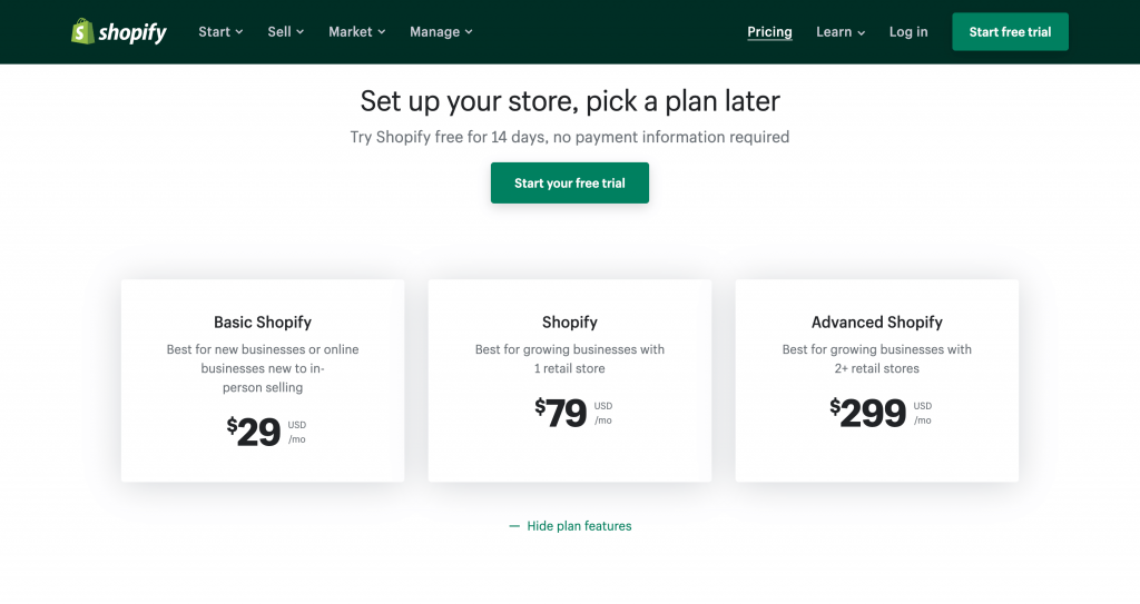 Shopify Pricing Page 1